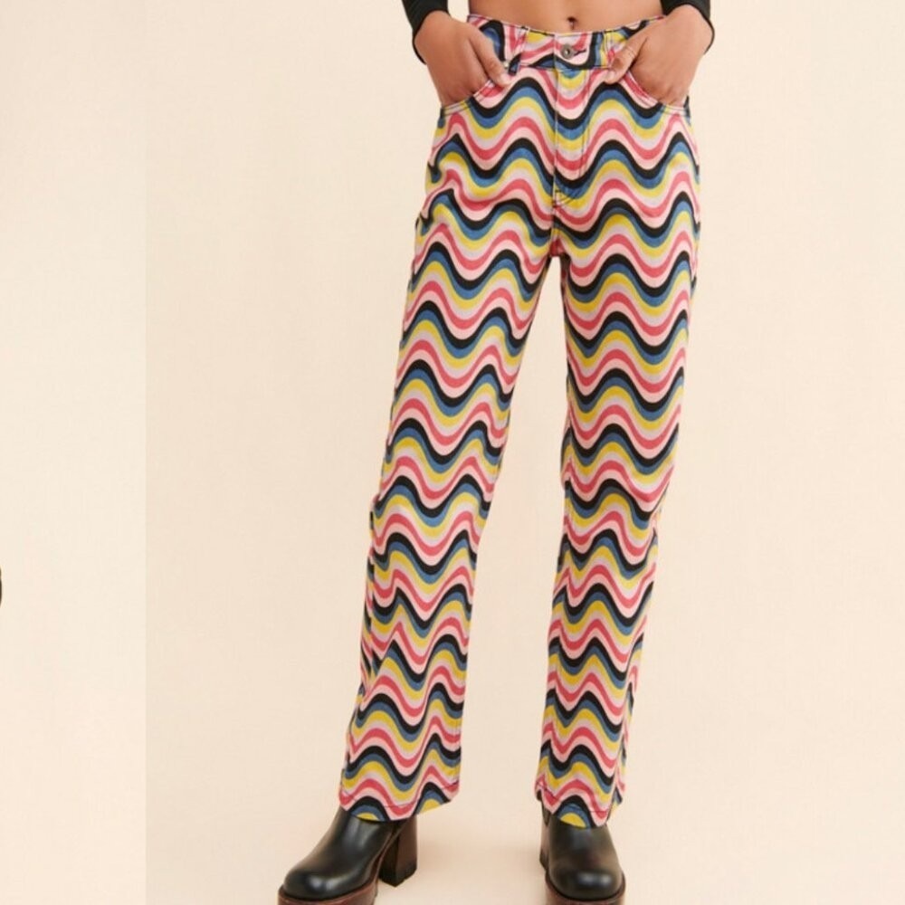 NWT RAGGED‎ Womens 32 Twee Maximalist Rainbow Wave Jeans